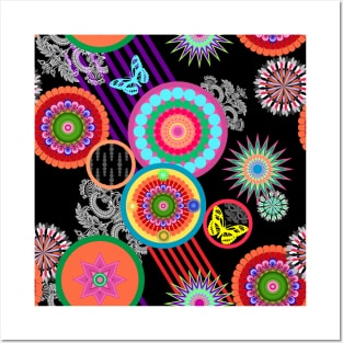 Floral pattern with colorful geometric motifs Posters and Art